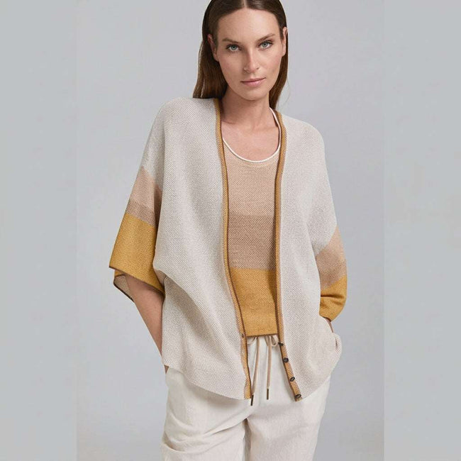 Tricot Chic Beige Color Block Kimono Sleeve Knit Cardigan Hover Image