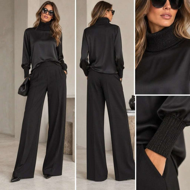 Tricot Chic Black Silky Polo Neck Top Hover Image