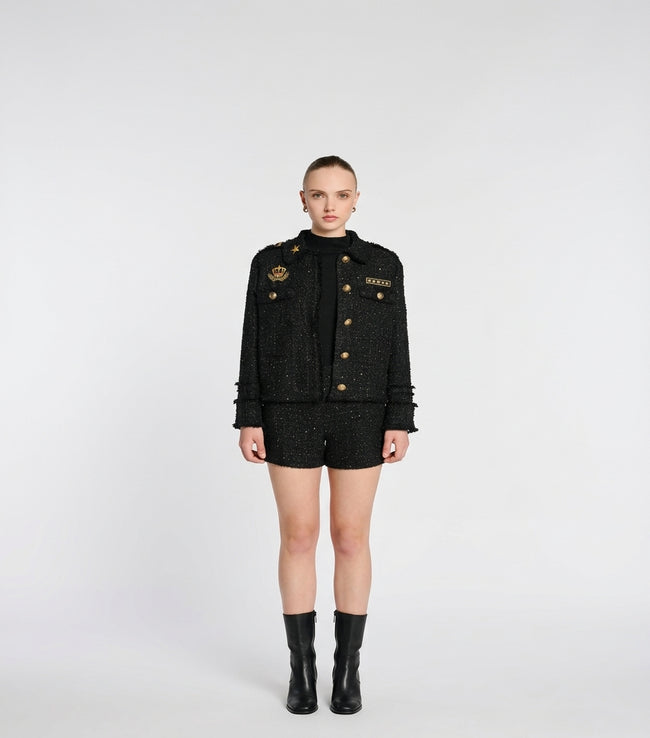 Tweed shirt jacket with patches Hover Image