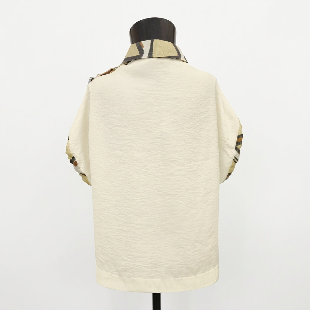 Tricot Chic Kaki Printed Collar Short Sleeve Top