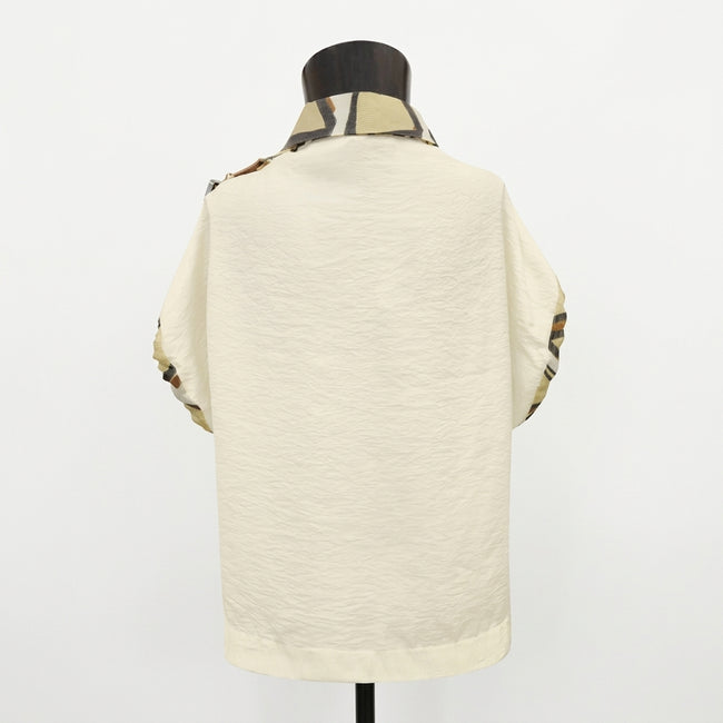Tricot Chic Kaki Printed Collar Short Sleeve Top Main Image