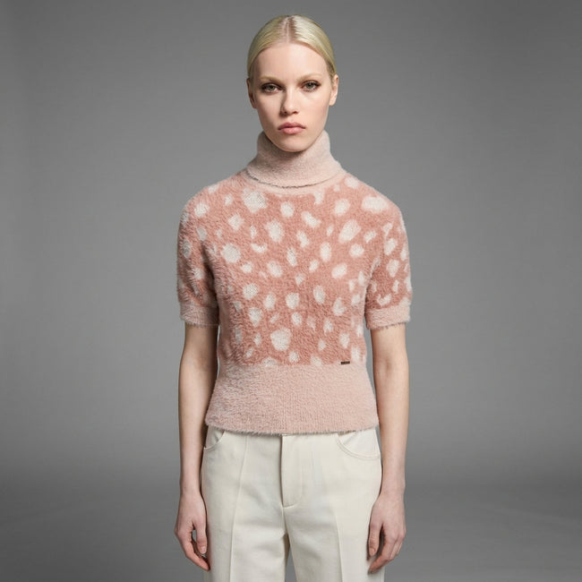 Tricot Chic Peach Polka Dot Polo Knit Main Image