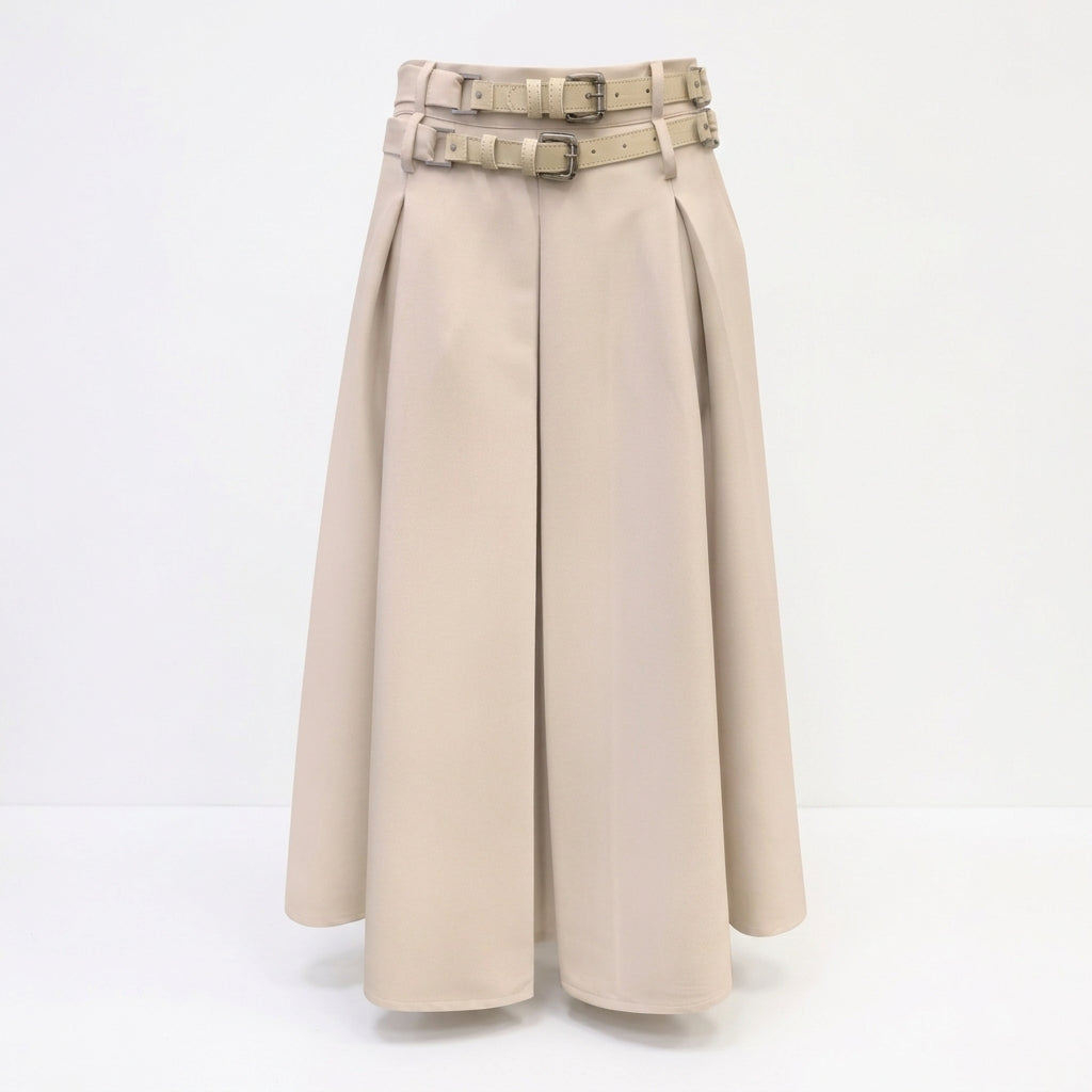 Tricot Chic Double-Belted Pleated Midi Skir
