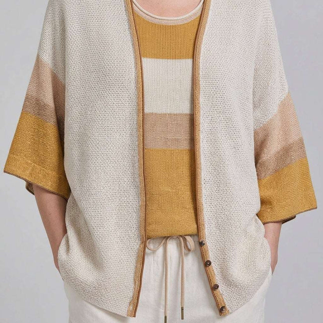 Tricot Chic Beige Color Block Kimono Sleeve Knit Cardigan Main Image