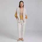 Tricot Chic Beige Color Block Kimono Sleeve Knit Cardigan