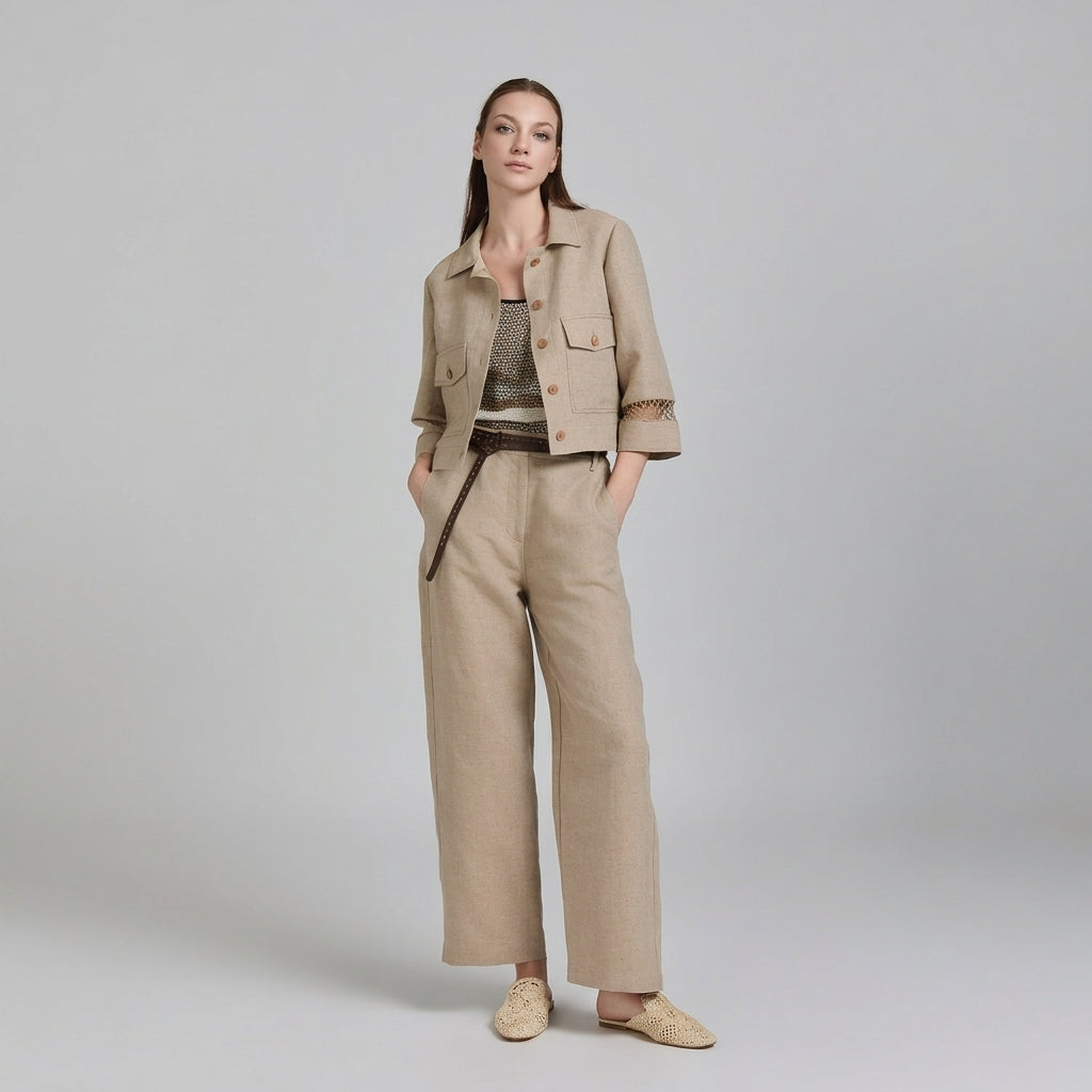 Tricot Chic Khaki Cropped Straight Leg Tailored Trousers