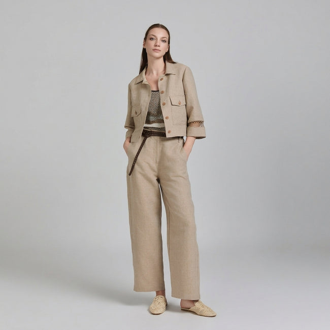 Tricot Chic Khaki Cropped Straight Leg Tailored Trousers Hover Image