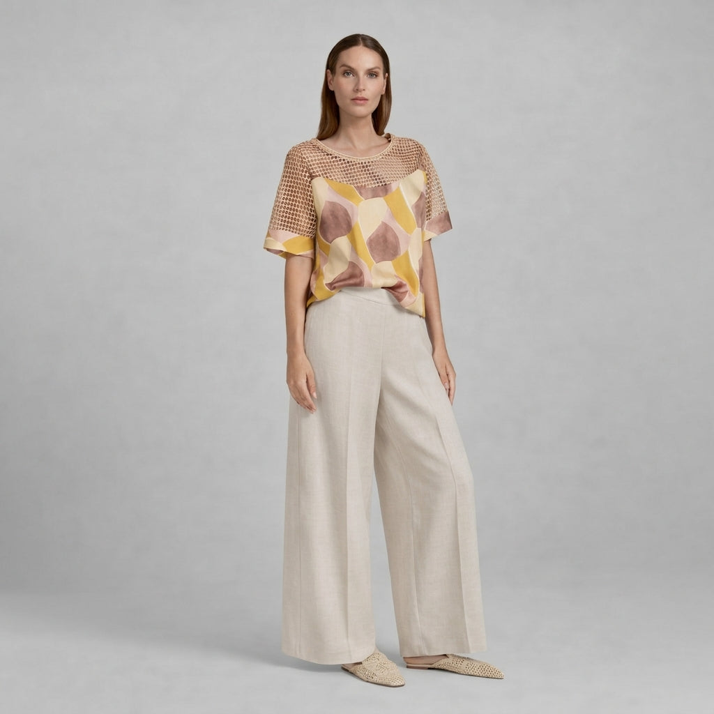 Tricot Chic Crochet Detail Print Top