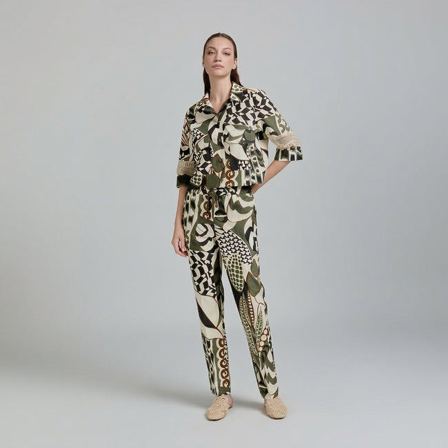 Tricot Chic Kaki Abstract Print Relaxed Trousers Hover Image