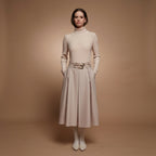 Tricot Chic Double-Belted Pleated Midi Skir