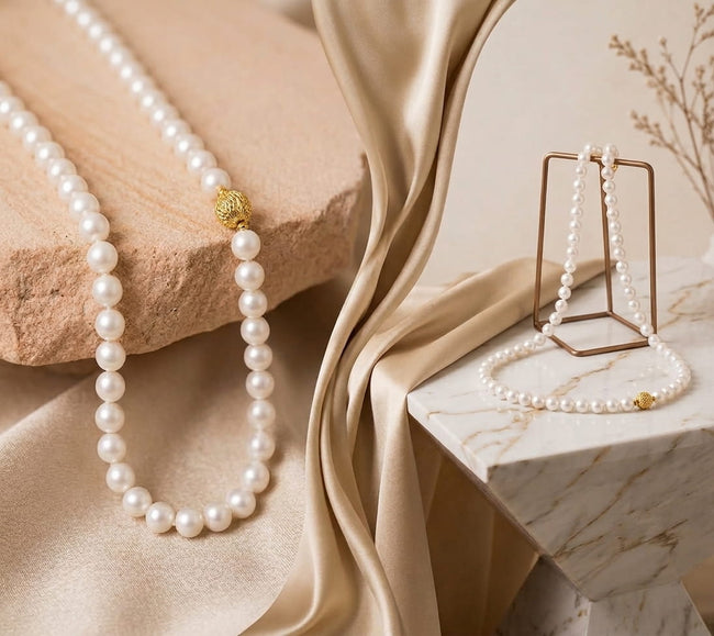 Classic 8mm Freshwater Pearl Necklace – AA Quality, 20" Hover Image