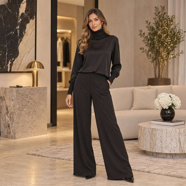 Tricot Chic Black Silky Polo Neck Top Main Image
