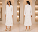Women’s Collared Angrakha Style Maxi Dress with Subtle Floral Embroidery