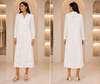 Women’s Collared Angrakha Style Maxi Dress with Subtle Floral Embroidery