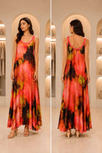 Coral & Sunset Tie-Dye Sleeveless Maxi Dress with Contrast Trim