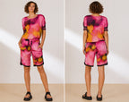 Women’s Vibrant Watercolor Print Athletic Shorts Set / Casual Loungewear Co-ord