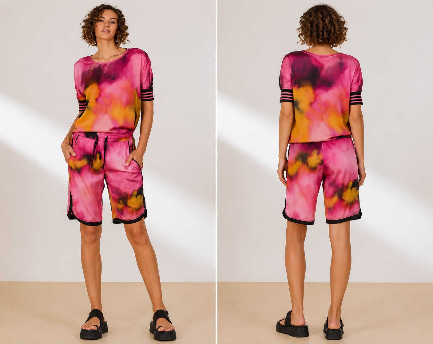 Women’s Vibrant Watercolor Print Athletic Shorts Set / Casual Loungewear Co-ord