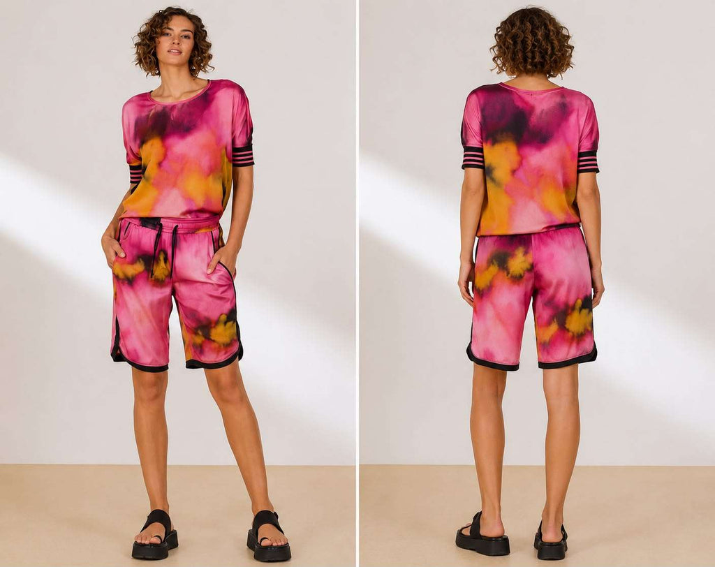 Women’s Vibrant Watercolor Print Athletic Shorts Set / Casual Loungewear Co-ord
