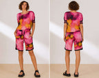 Women’s Vibrant Watercolor Print Athletic Shorts Set / Casual Loungewear Co-ord