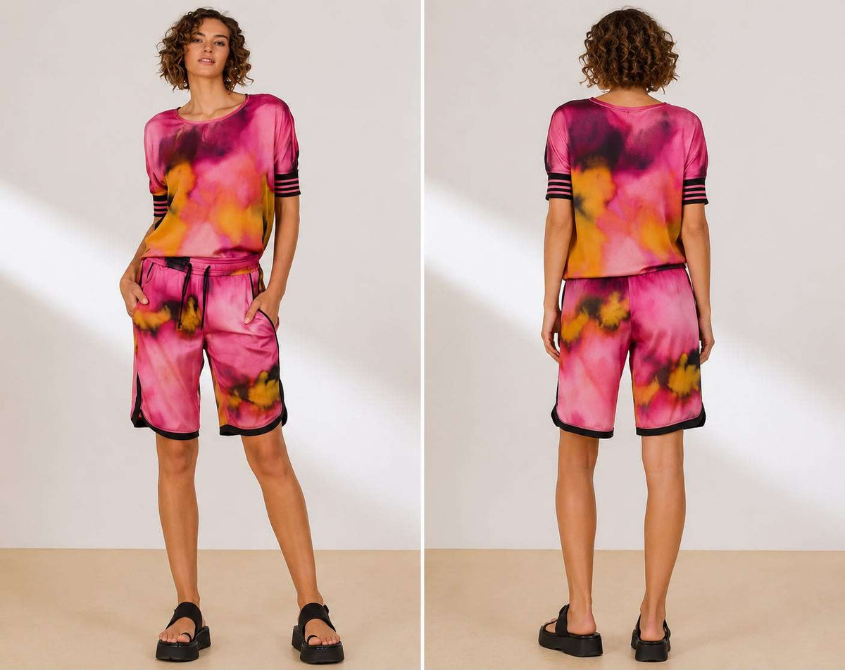 Women’s Vibrant Watercolor Print Athletic Shorts Set / Casual Loungewear Co-ord