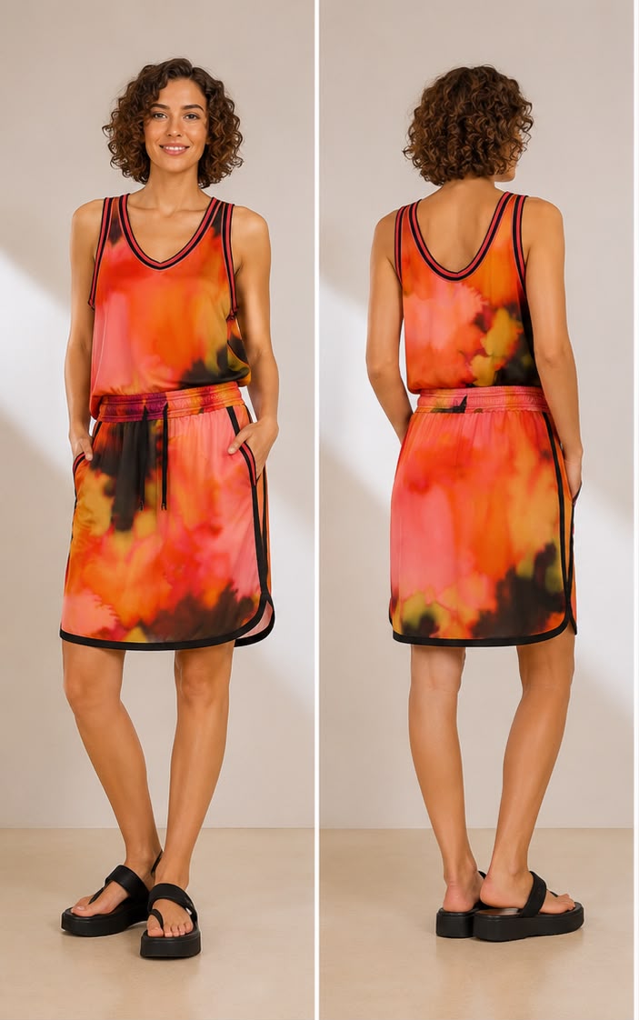 Sunset Tie-Dye Tank Top & Mini Skirt Co-ord Set with Sporty Trim