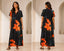 Charcoal Black & Fiery Orange Floral Print V-Neck Kaftan Maxi Dress