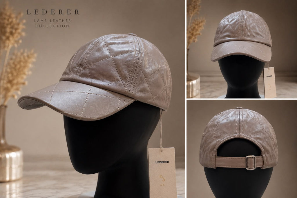 Taupe Genuine Lamb Leather Baseball Cap – Premium Adjustable Unisex Cap
