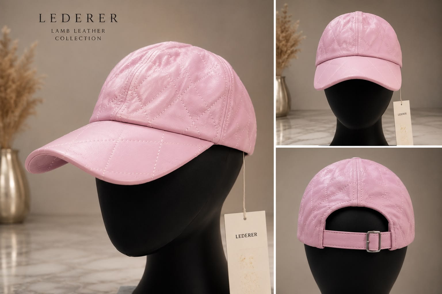 Blush Pink Genuine Lamb Leather Baseball Cap – Premium Adjustable Unisex Cap