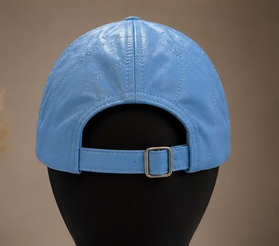 Sky Blue Genuine Lamb Leather Baseball Cap – Adjustable Premium Unisex Cap Main Image