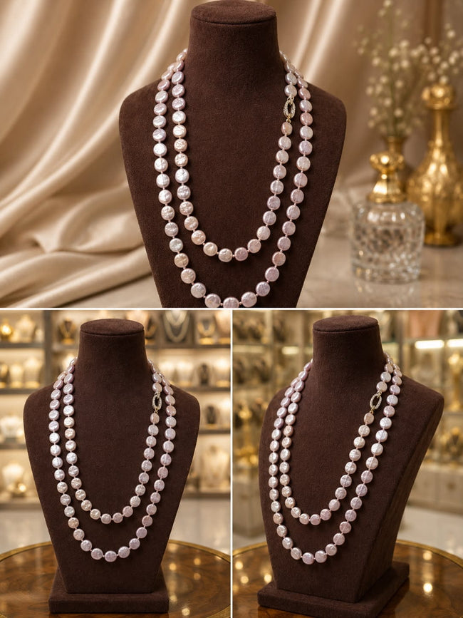 Natural Lavender Coin Pearl Freshwater Necklace – 50" Main Image
