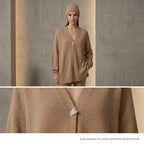 Max & Moi Luxury Oversized Knit Cardigan & Matching Beanie Set – Taupe / Neutral
