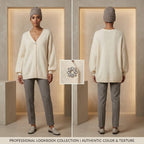 Max & Moi Luxury Oversized Off-White Knit Cardigan & Beanie Set