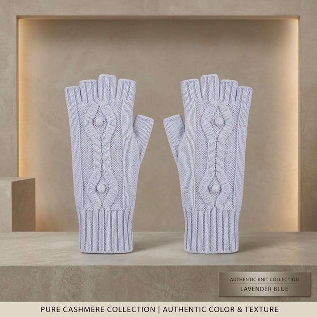 Max & Moi Luxury Cable-Knit Fingerless Gloves – Soft Lavender / Powder Blue Hover Image