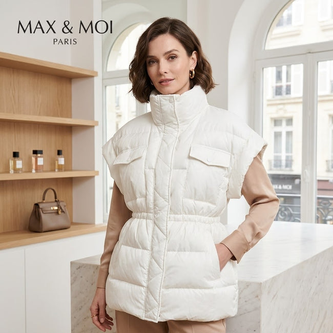 Max & Moi Paris Premium Designer White Sleeveless Puffer Jacket Main Image