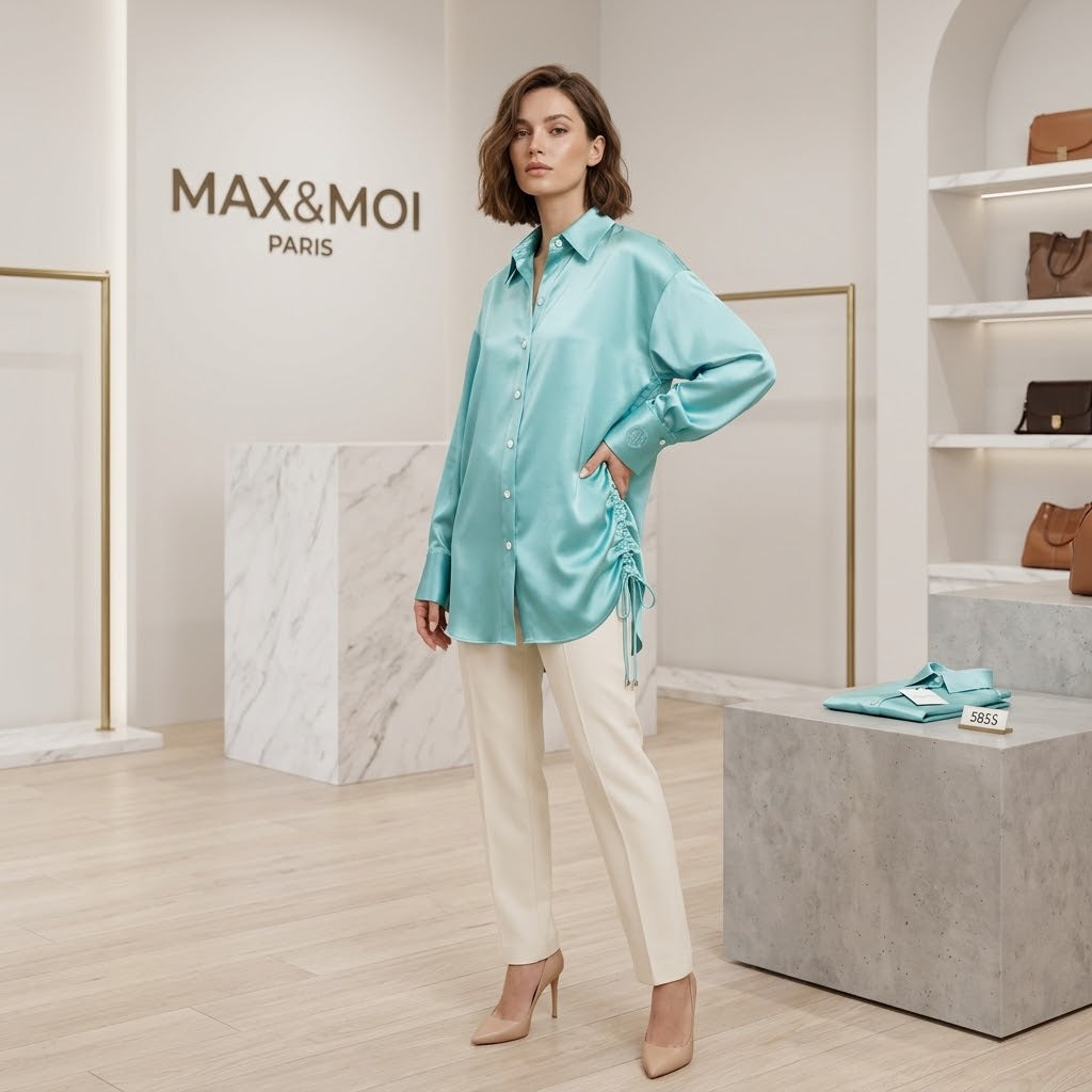 Max & Moi Paris Turquoise Long Silk Shirt / Blouse