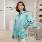 Max & Moi Paris Turquoise Long Silk Shirt / Blouse