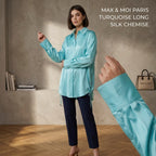 Max & Moi Paris Turquoise Long Silk Shirt / Blouse