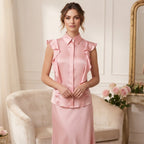 Max & Moi Luxury Silk Ruffle Blouse & Matching Skirt Set – Rose Pink