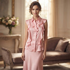 Max & Moi Luxury Silk Ruffle Blouse & Matching Skirt Set – Rose Pink