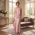 Max & Moi Luxury Silk Ruffle Blouse & Matching Skirt Set – Rose Pink
