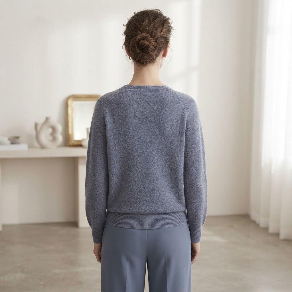 Max & Moi Luxury Ribbed-Knit V-Neck Sweater – Blue