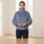 Max & Moi Luxury Blue Faux-Fur Zip-Up High-Neck Jacket