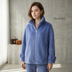 Max & Moi Luxury Blue Faux-Fur Zip-Up High-Neck Jacket