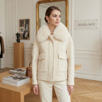 Max & Moi Luxury Off-White Wool & Cashmere Jacket with Detachable Real Fur Collar