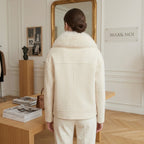 Max & Moi Luxury Off-White Wool & Cashmere Jacket with Detachable Real Fur Collar