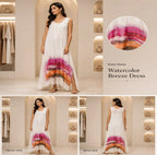 Watercolor Breeze Sleeveless Maxi Dress – White Multicolor Printed Flowy Summer Dress