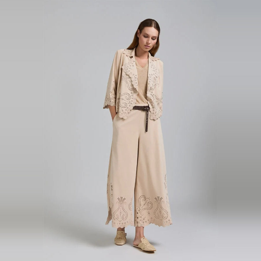 Tricot Chic BEIGE LASER CUT HEM WIDE LEG TROUSERS