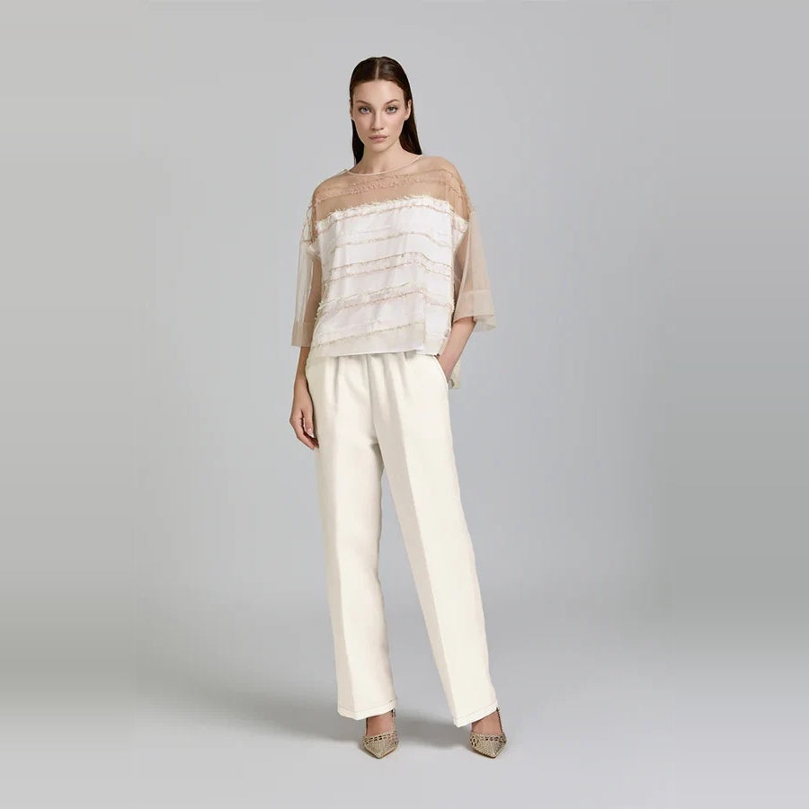 Tricot Chic Beige Wide-Leg Drawstring Trousers