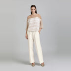 Tricot Chic Beige Wide-Leg Drawstring Trousers