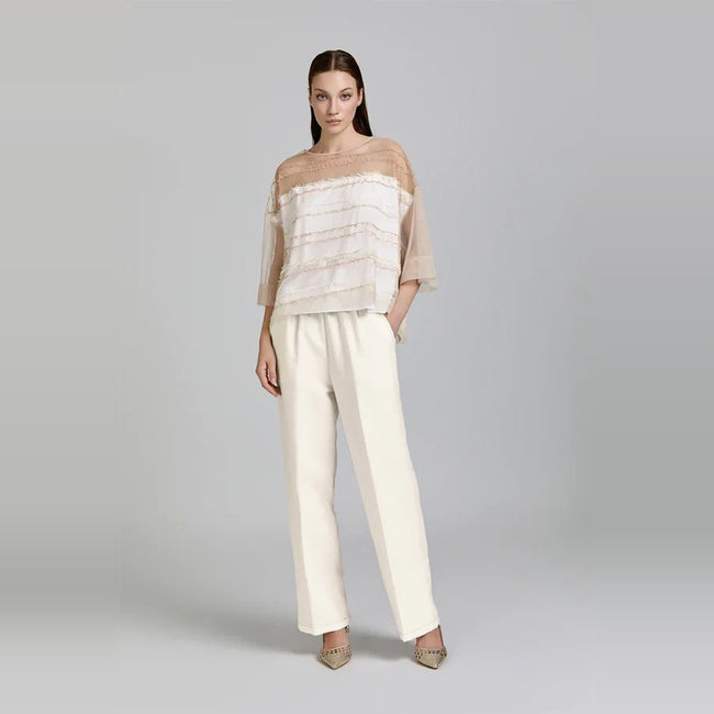 Tricot Chic Beige Wide-Leg Drawstring Trousers Hover Image